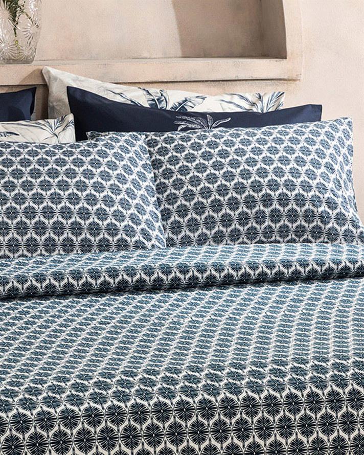 Patura subtire King Size, Mini Polycircles, bumbac, 240x220 cm, albastru