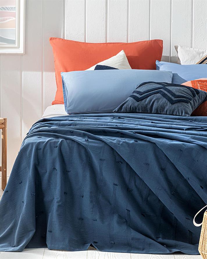 Patura subtire pentru doua persoane, Edge, bumbac, 200x220 cm, indigo