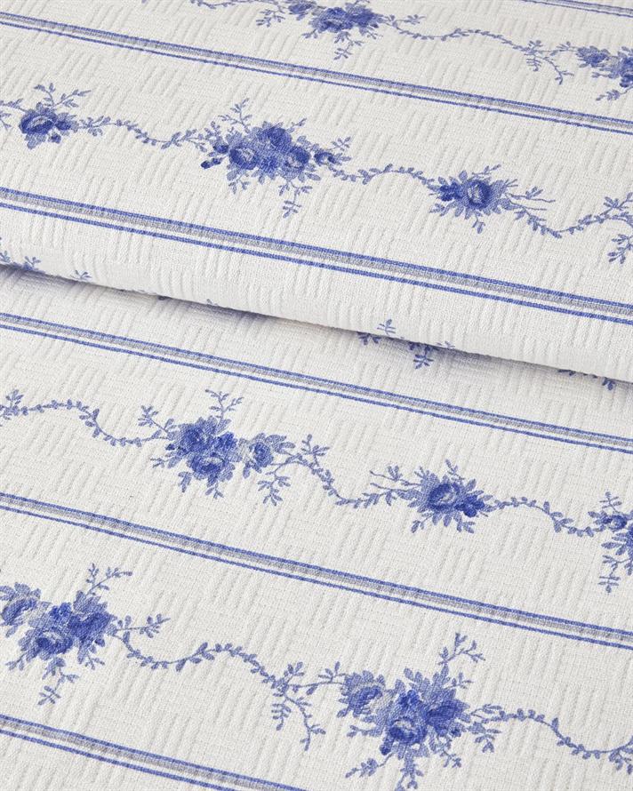 Patura subtire pentru doua persoane, Flower Line, bumbac, 200x220 cm, bleu