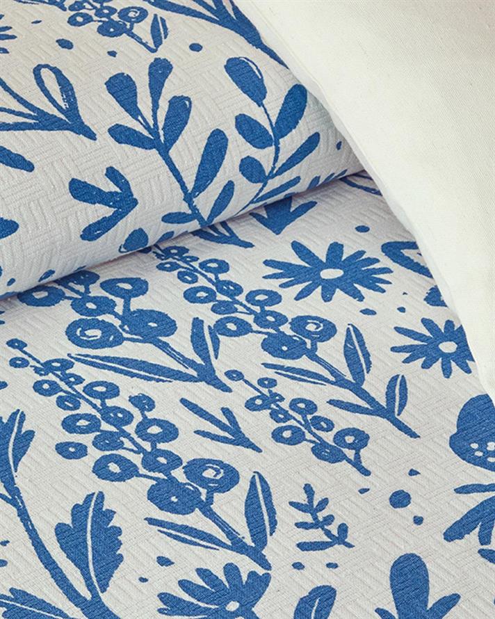 Patura subtire pentru doua persoane, Folk Garden, bumbac, 200x220 cm, bleu