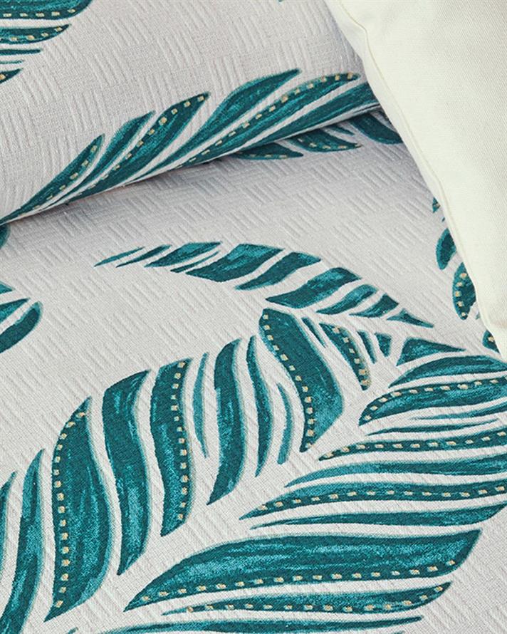 Patura subtire pentru doua persoane, Leafy Wonder, bumbac, 200x220 cm, verde