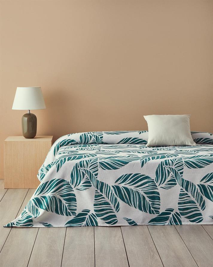 Patura subtire pentru o persoana, Leafy Wonder, bumbac, 150x220 cm, verde
