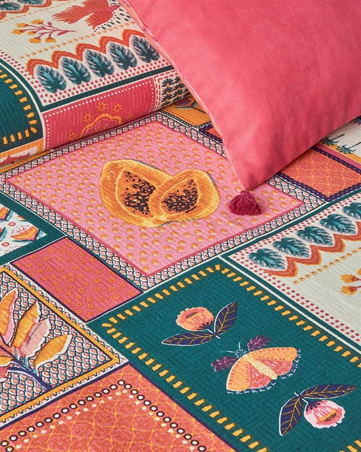 Patura subtire pentru o persoana, Tropic Patch, bumbac, 150x220 cm, roz