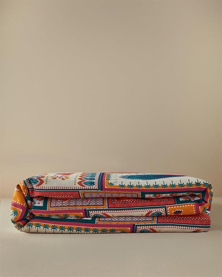 Patura subtire pentru o persoana, Tropic Patch, bumbac, 150x220 cm, roz