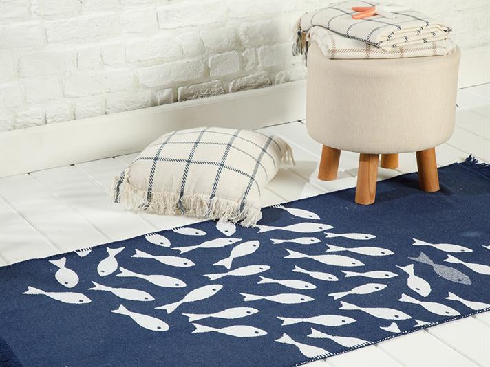 Pește Mic Țesut Carpetă 60*100 Cm Albastru İnchis