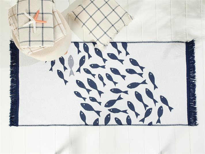 Pește Mic Țesut Carpetă 60*100 Cm Albastru İnchis