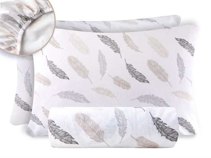 pene Bumbac  Supradimensionat  SET DE CEARȘAFURI E 180x200 cm Gray-Beige