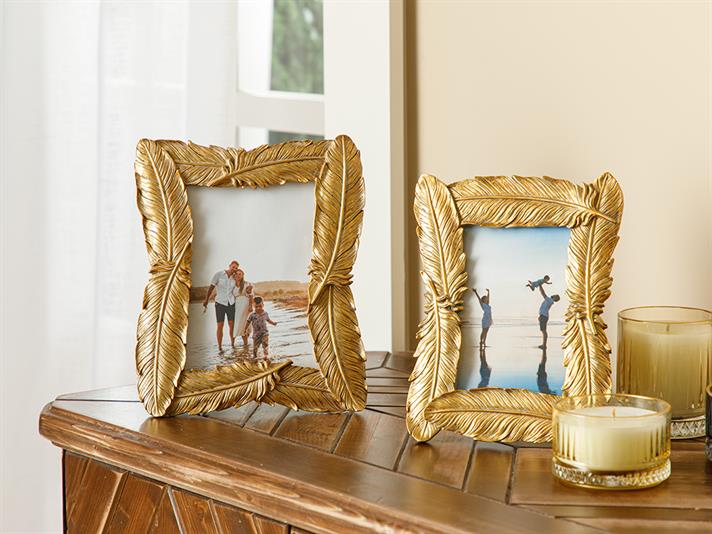 Ramă foto, Feathers, polirăsină, 20.3x24.8x1.8 cm, auriu