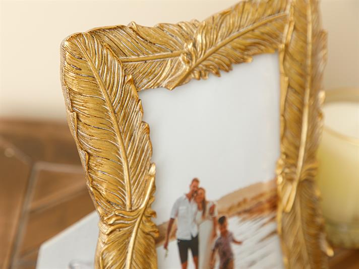 Ramă foto, Feathers, polirăsină, 20.3x24.8x1.8 cm, auriu