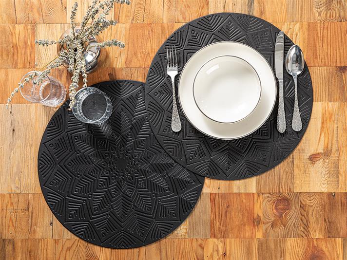 Set 2 suporturi farfurie, Peonia, poliuretan, 38 cm, negru