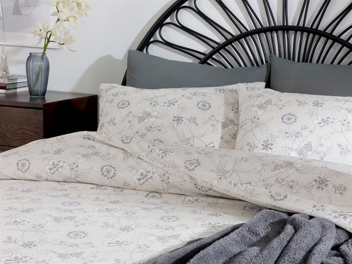 Peony Jacobean Cu Bumbac King Size Set Lenjerie De Pat 240x220 cm Bej