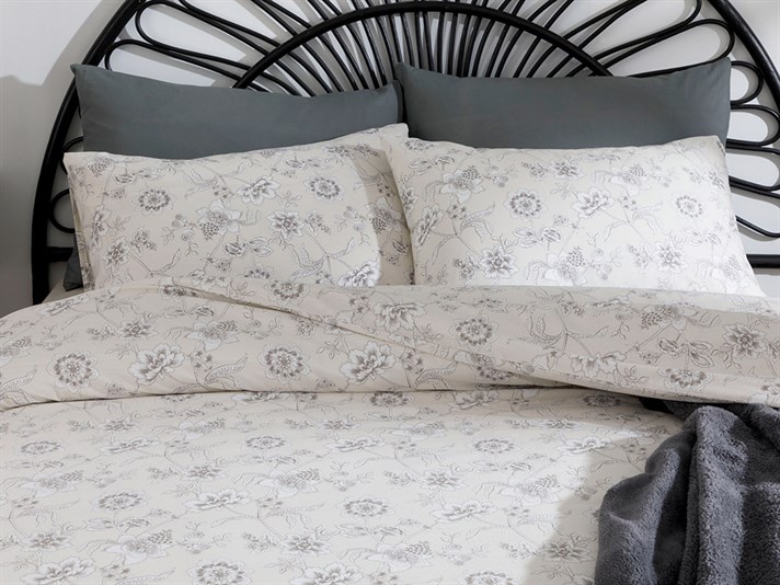 Peony Jacobean Cu Bumbac King Size Set Lenjerie De Pat 240x220 cm Bej