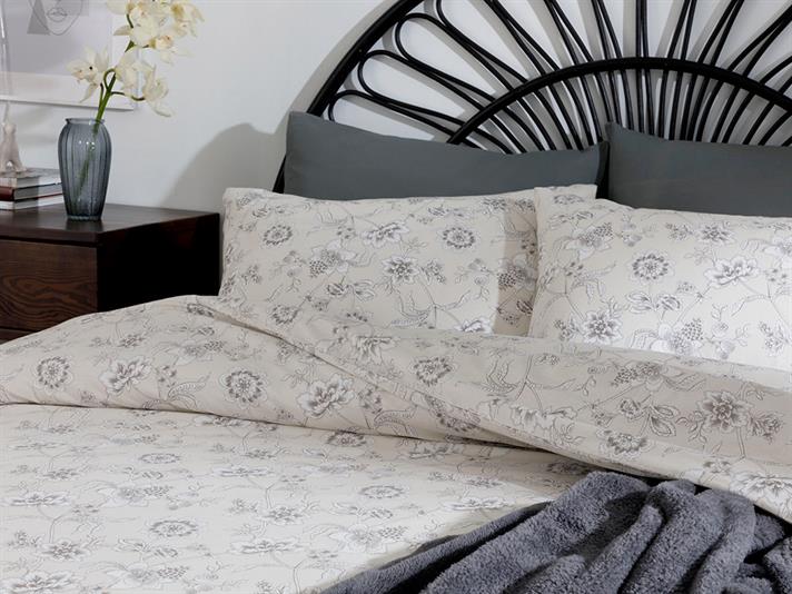 Peony Jacobean Cu Bumbac Super King Set Lenjerie De Pat 260x220 cm Bej