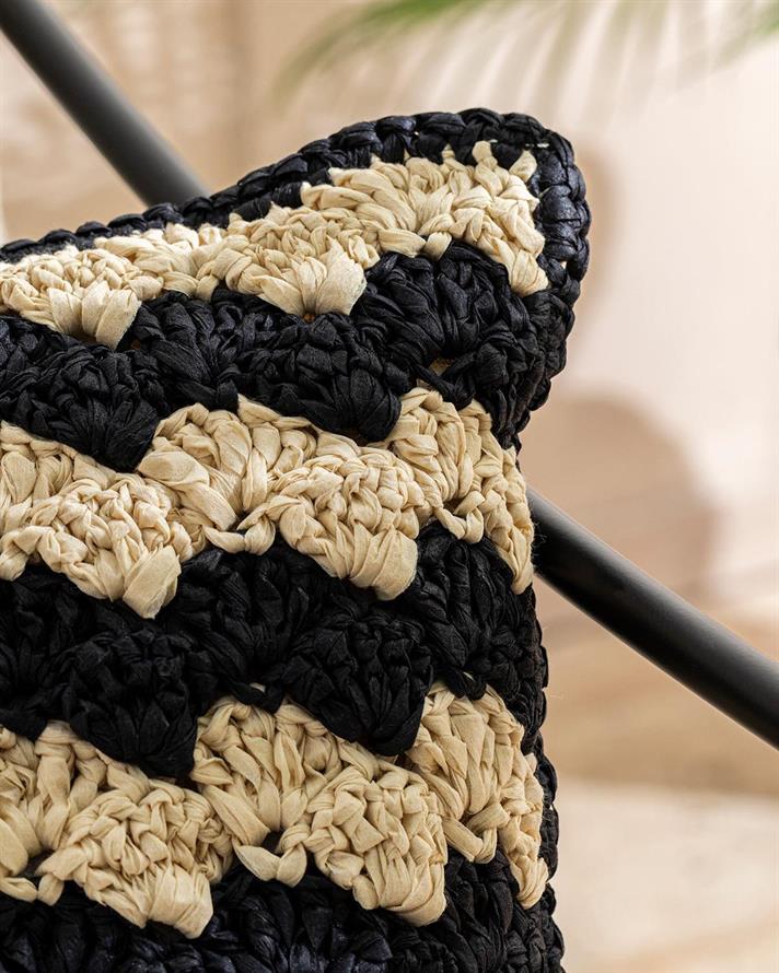 Pernă decorativă, Angola, rafie, 30x50 cm, natural-negru