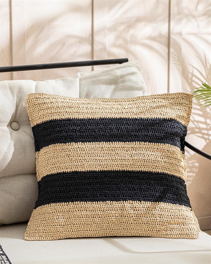 Angola Raffia Decorative Single Decorative Cushion 45x45 cm Natural - Black