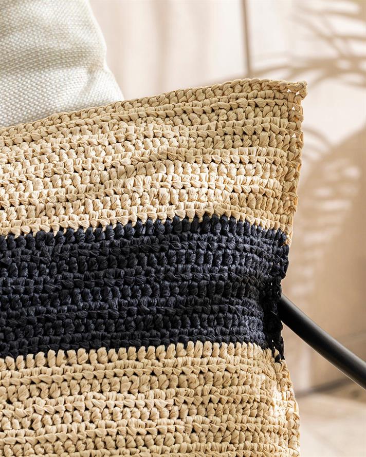 Angola Raffia Decorative Single Decorative Cushion 45x45 cm Natural - Black