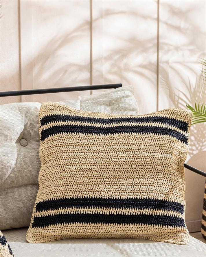 Angola Raffia Decorative Single Decorative Cushion 45x45 cm Natural - Black