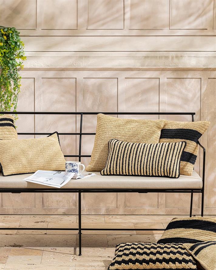 Angola Raffia Decorative Single Decorative Cushion 45x45 cm Natural - Black