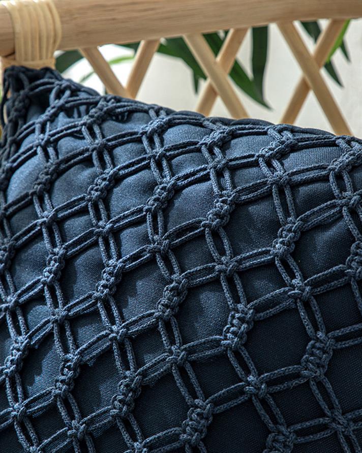 Cage Macrame Filled Cushion 45x45 cm İndigo