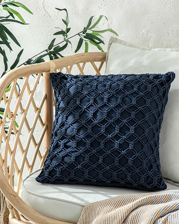Cage Macrame Filled Cushion 45x45 cm İndigo