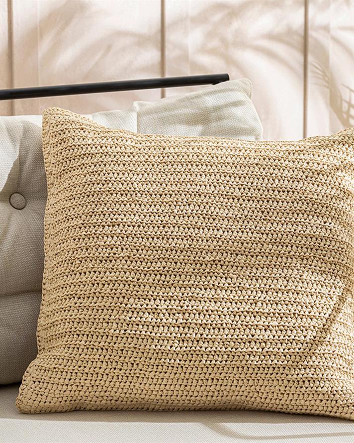 Pernă decorativă, Coco, rafie, 45x45 cm, natural