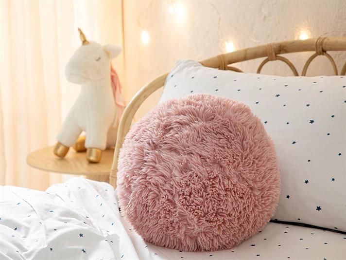 Pernă decorativă copii, Fluffy Ball, 30x30 cm, poliester, roz