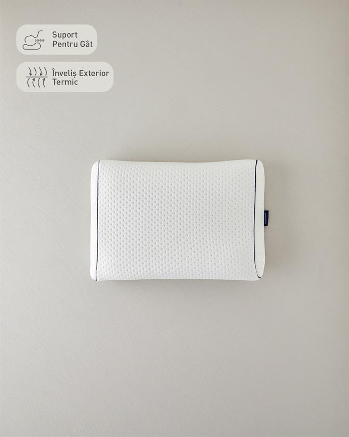 Pernă, High Orthopedic, poliester cu umplutură de burete visco-elastic, 55x40x13 cm, alb