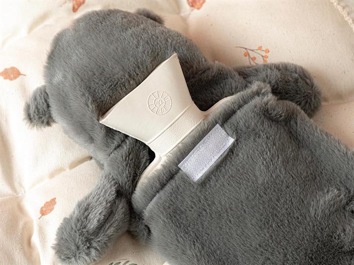 Pernă pentru apă caldă de copii, Hipopotam, 750 ml, poliester, gri