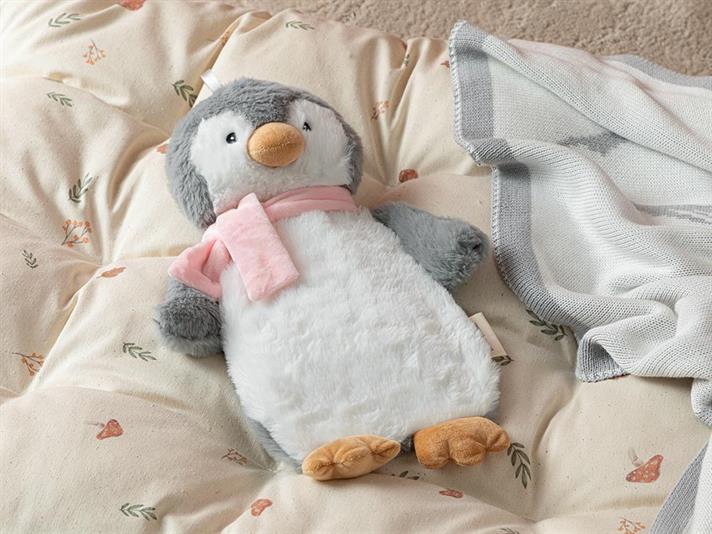 Pernă pentru apă caldă de copii, Little Penguin, 750 ml, poliester, ecru