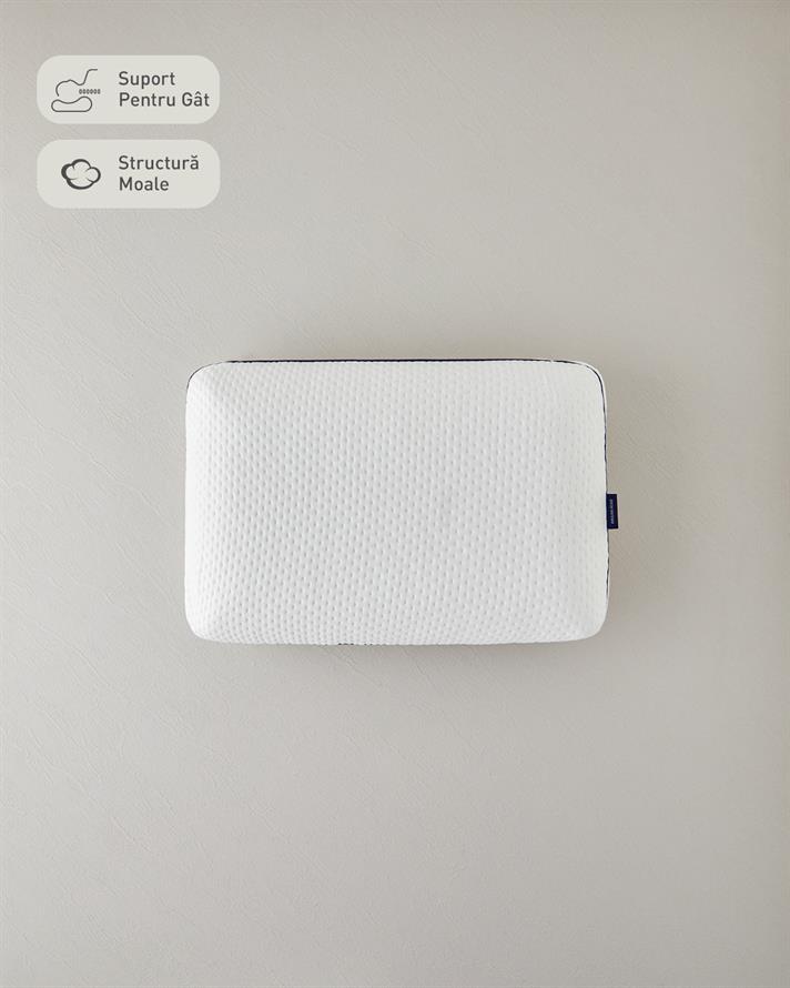 Pernă, Sensitive, poliester cu umplutură de de burete visco-elastic, 60x40x16 cm, alb