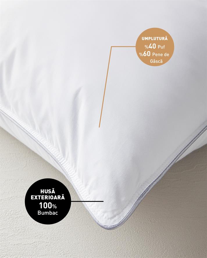 Pernă, Super Soft, bumbac cu umplutură din puf de gâscă, 50x70 cm, alb