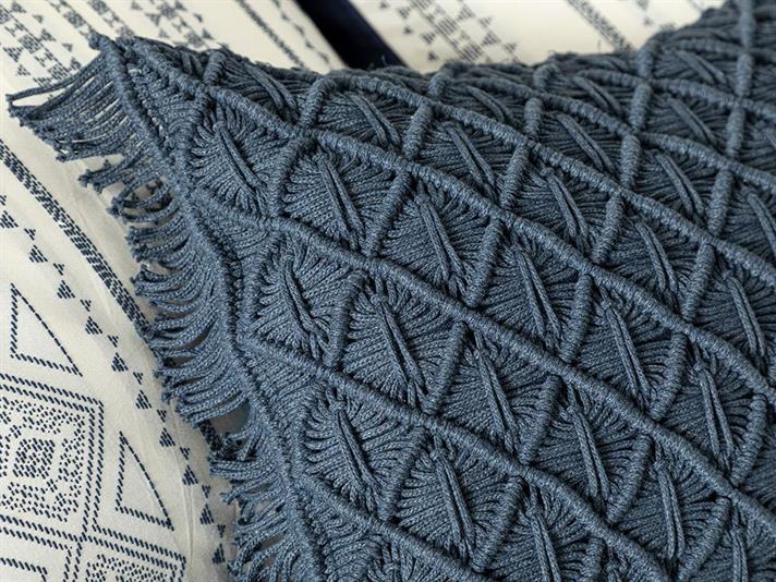 Perna Decorativa Macrame, Corso, Bumbac Reciclat, 38x40 Cm, Albastru Indigo