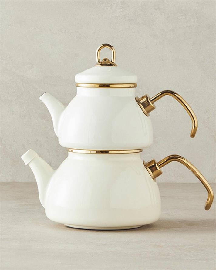 Perro Enamel Mini Size Tea Pot 0,50 lt + 1,1 lt White