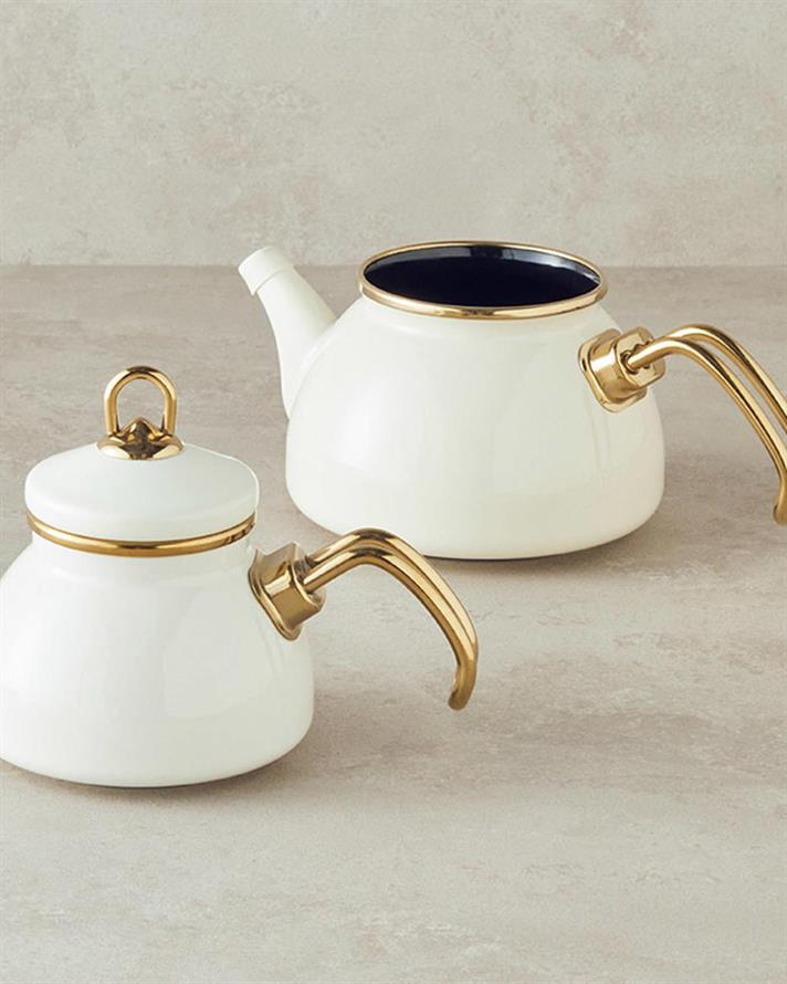 Perro Enamel Mini Size Tea Pot 0,50 lt + 1,1 lt White