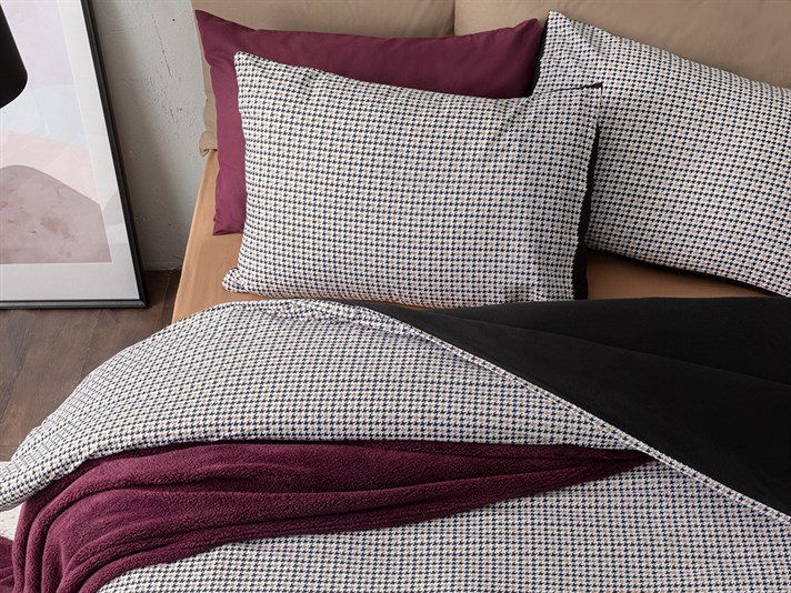 Pied de poule Bumbac  King Size  SET LENJERIE DE PAT 240x220 cm Black-Beige
