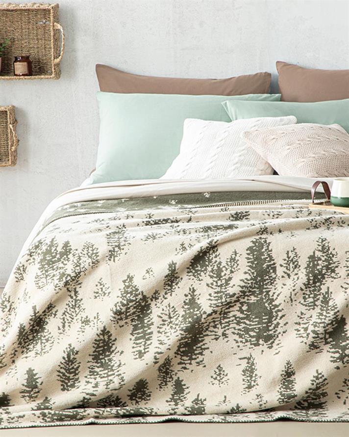 Pine Forest Cu Bumbac King Size Pătură 220x240 cm Verde