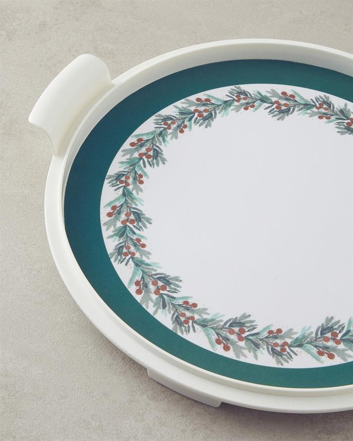 Pine Tree Forest Melamine Cake Bell Glass 31 cm Koyu Yeşil