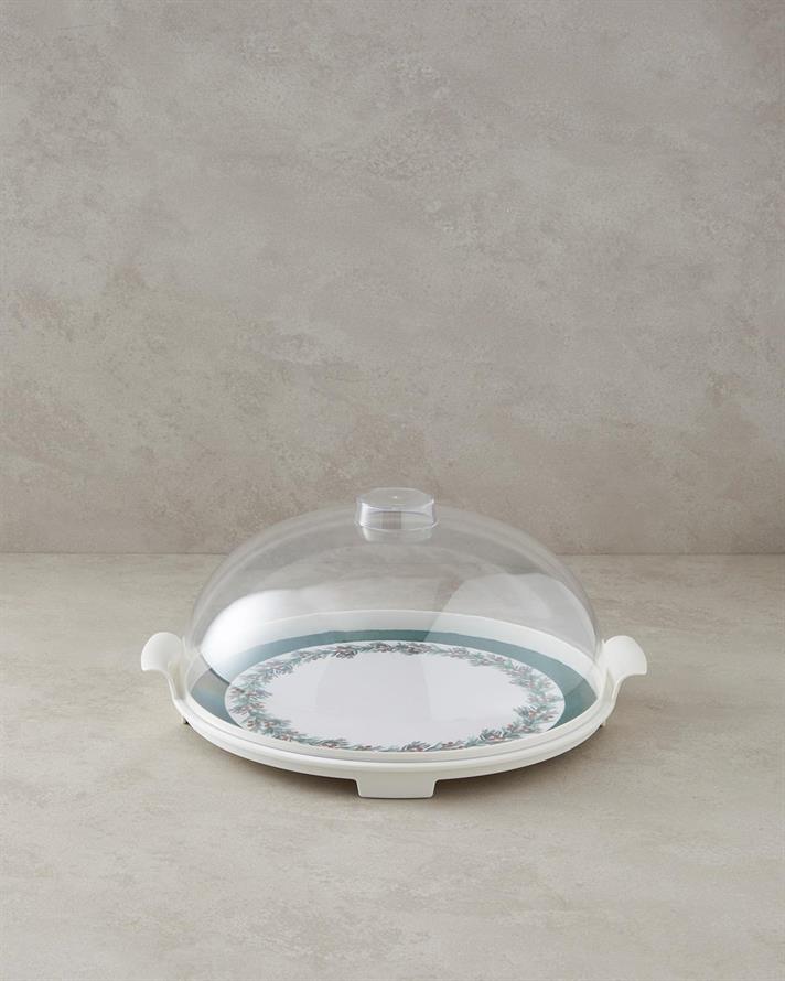 Pine Tree Forest Melamine Cake Bell Glass 31 cm Koyu Yeşil