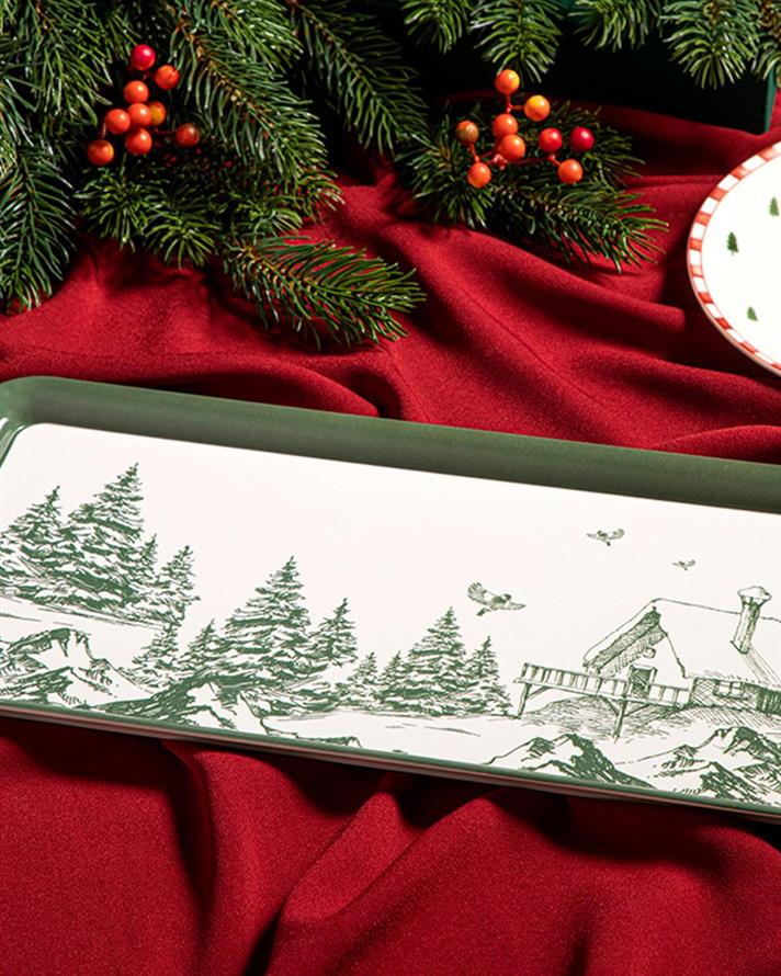Pine Tree Forest Melamine Tray 37x18 cm Koyu Yeşil