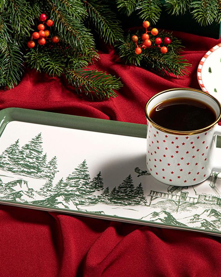 Pine Tree Forest Melamine Tray 37x18 cm Koyu Yeşil