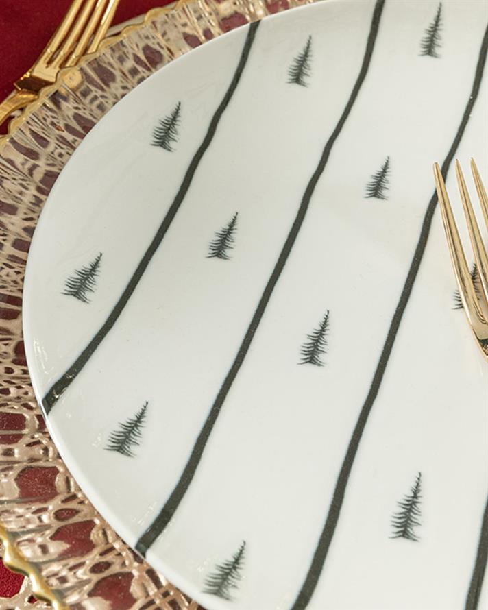 Pine Tree Grain bone porcelain Service Plate 26 cm Koyu Yeşil