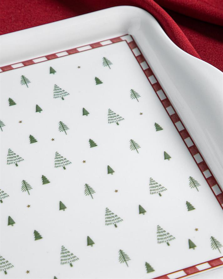 Pine Tree Melamine Tray 32x20 cm White-Red