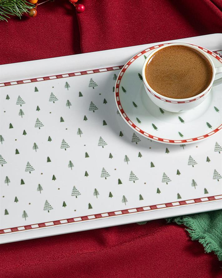 Pine Tree Melamine Tray 32x20 cm White-Red