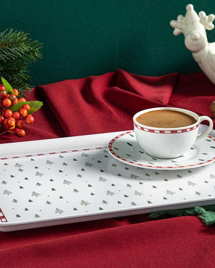 Pine Tree Melamine Tray 32x20 cm White-Red