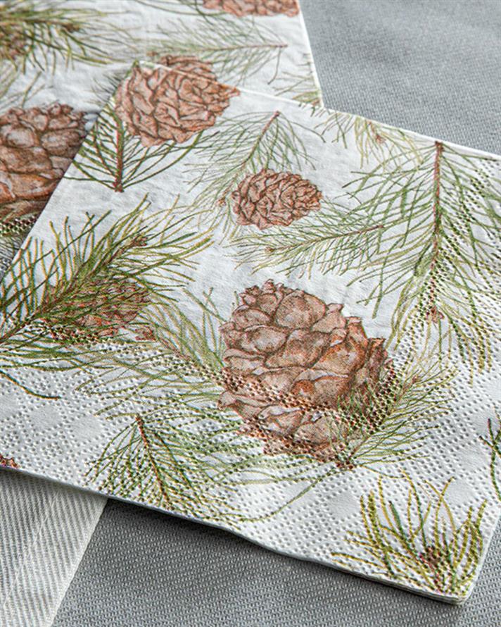 Pinecones Paper 20 Set Tissue Napkin 25x25 cm Green