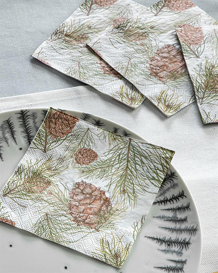 Pinecones Paper 20 Set Tissue Napkin 25x25 cm Green