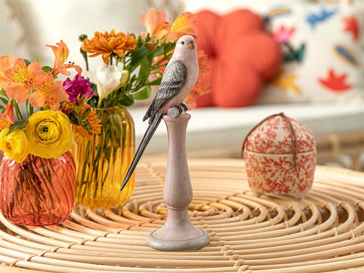 Figurină decorativă, Pink Parrot, polirăsină, 11.5x8.3x26.3 cm, roz