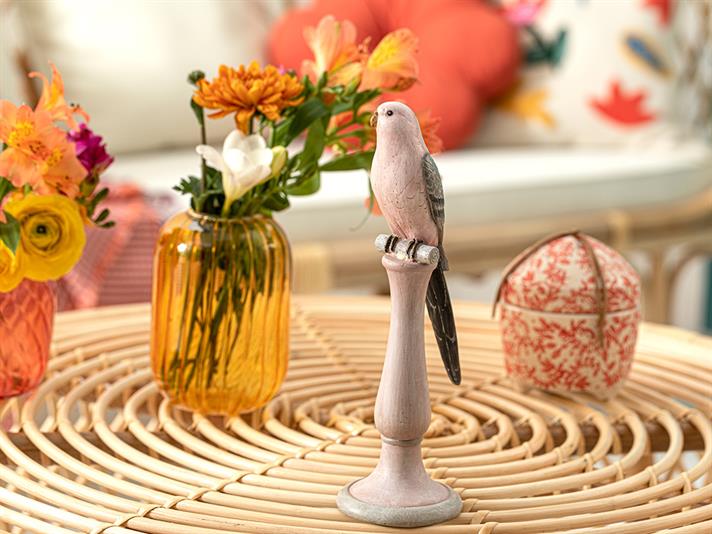 Figurină decorativă, Pink Parrot, polirăsină, 11.5x8.3x26.3 cm, roz