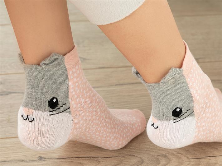Smiling Cats Cotton Women Ankle Socks 36-40 Gray