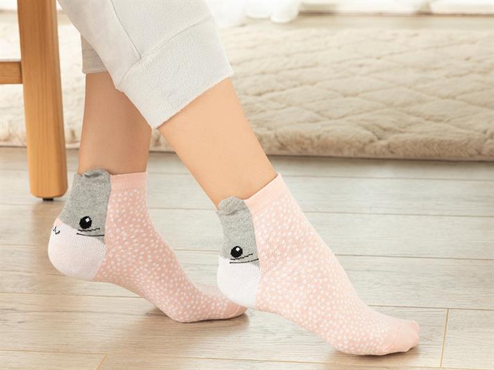 Smiling Cats Cotton Women Ankle Socks 36-40 Gray